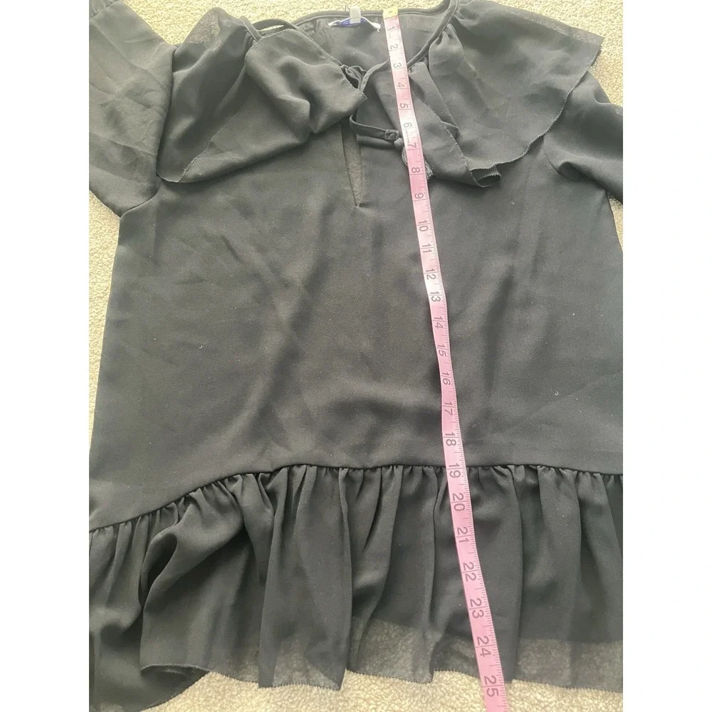 REBECCA‎ MINKOFF Patti Black Semi Sheer Chiffon Ruffle Bell Sleeve Top XS NWT - Picture 9 of 10